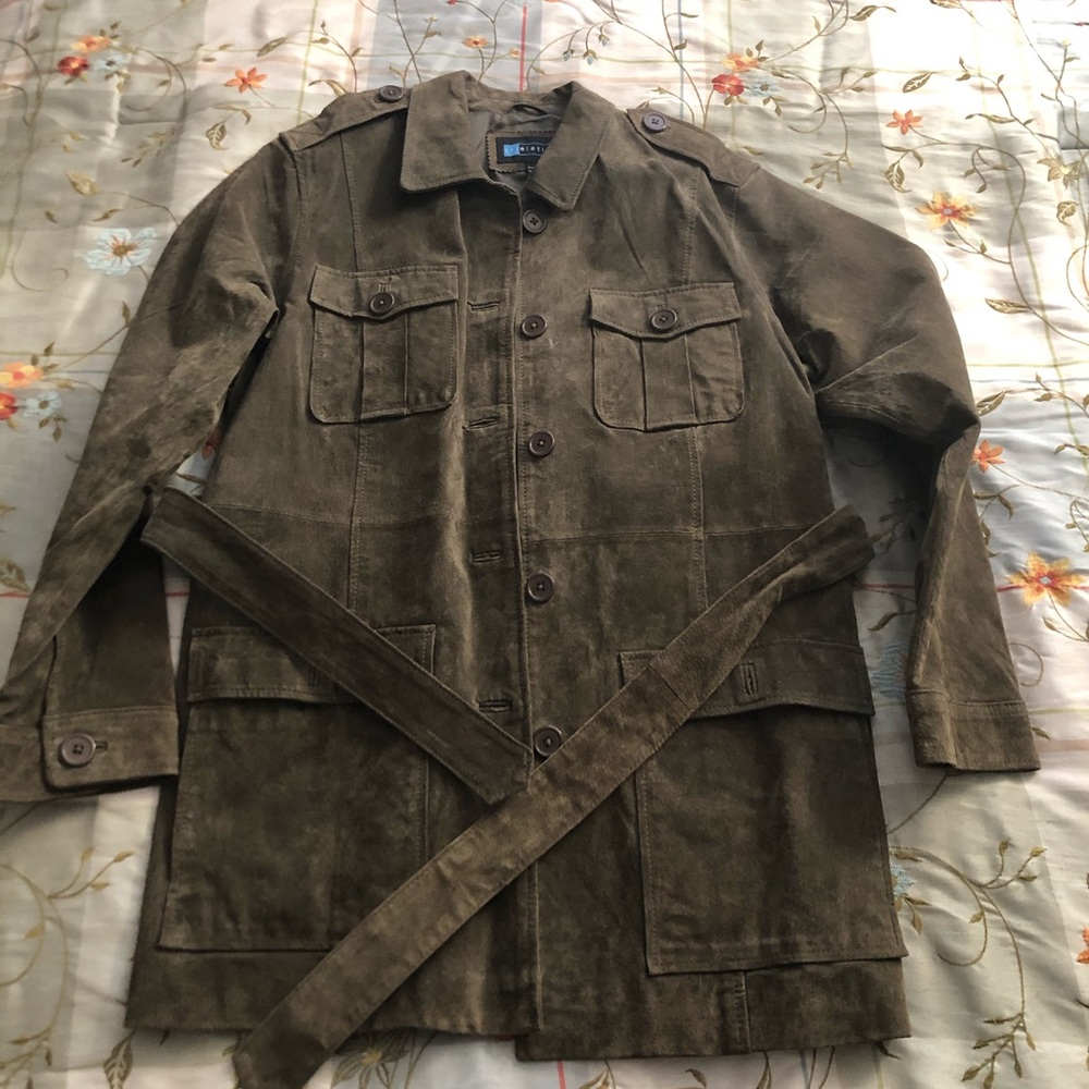 Green leather Relativity leather jacket.